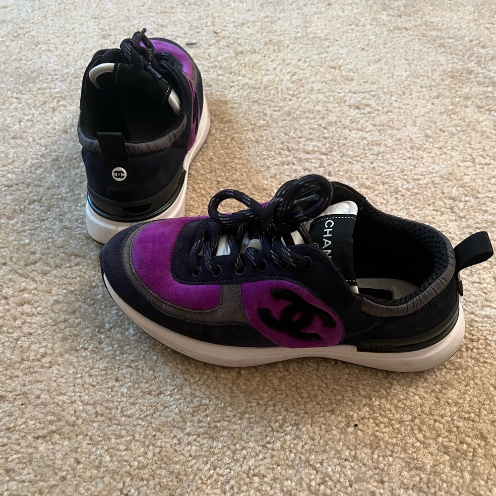 CHANEL Purple and Black Sneakers